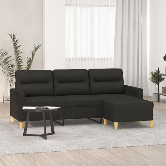 vidaXL Sofá de 3 plazas con taburete de tela negro 180 cm