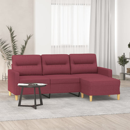 vidaXL Sofá de 3 plazas con taburete de tela rojo tinto 180 cm