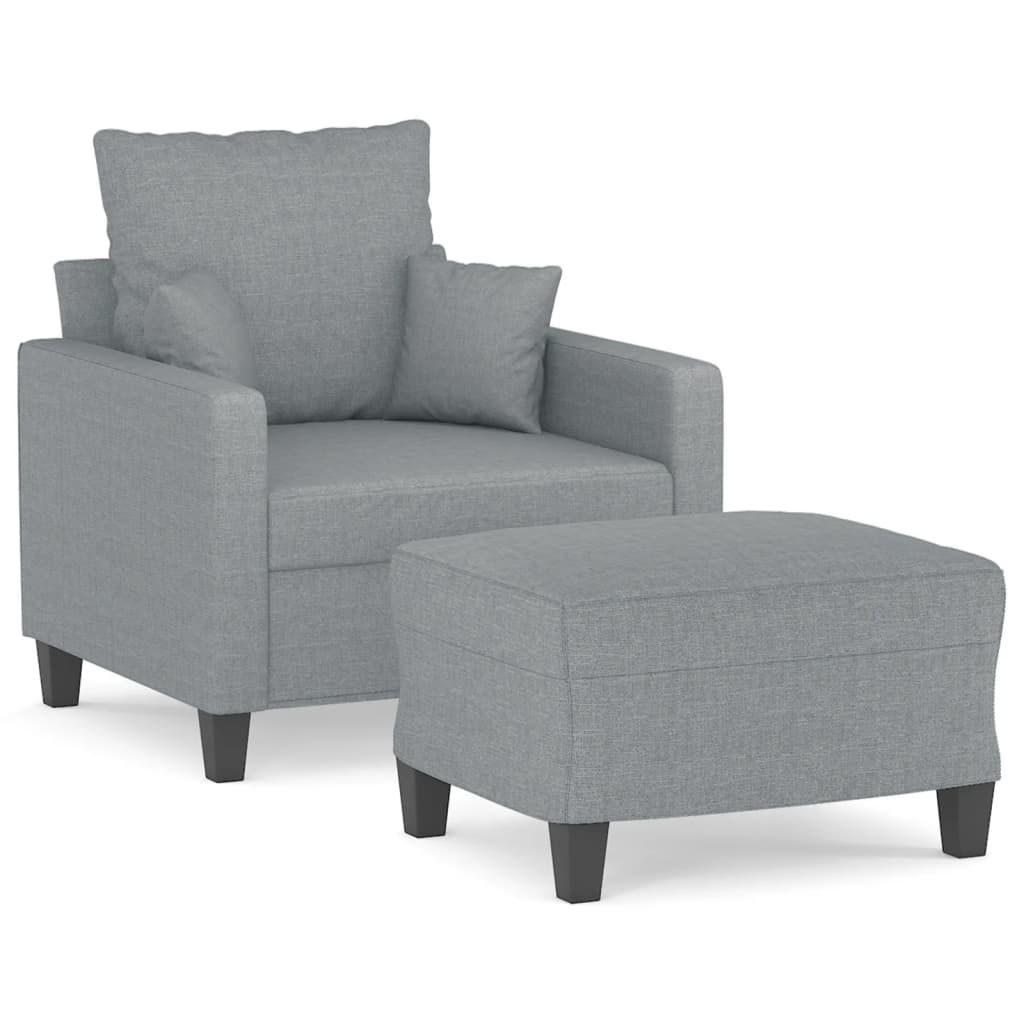 vidaXL Sillón con taburete tela gris claro 60 cm