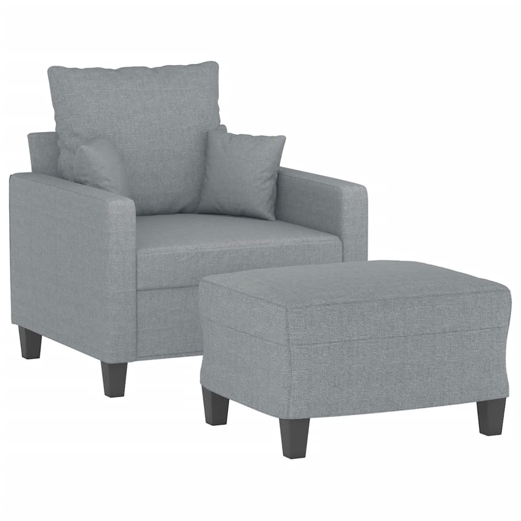 vidaXL Sillón con taburete tela gris claro 60 cm