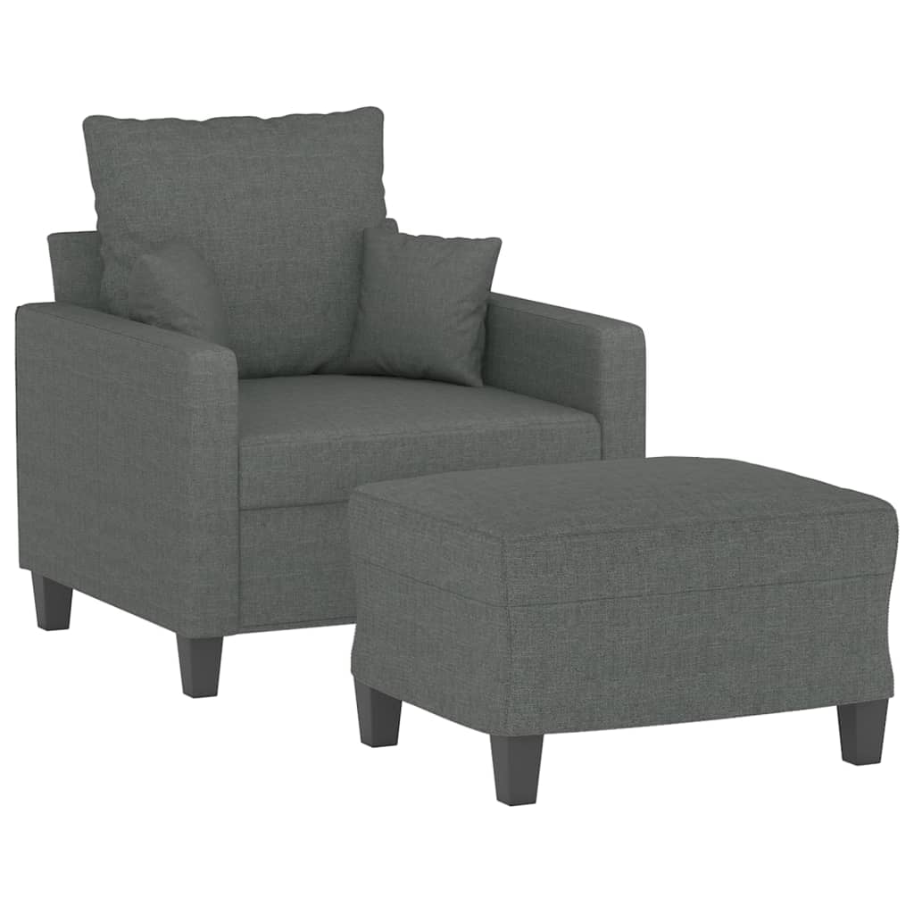 vidaXL Sillón con taburete tela gris oscuro 60 cm