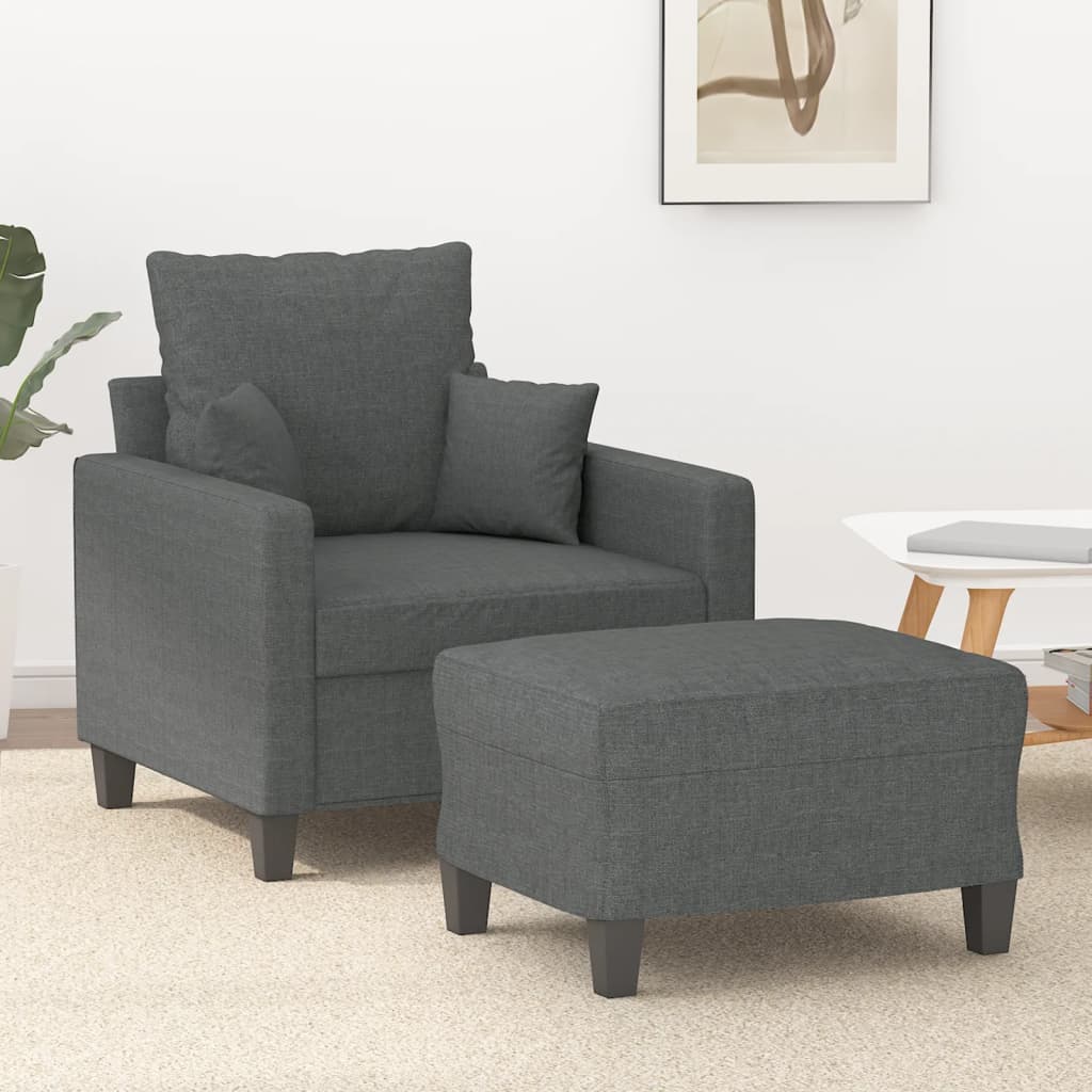 vidaXL Sillón con taburete tela gris oscuro 60 cm