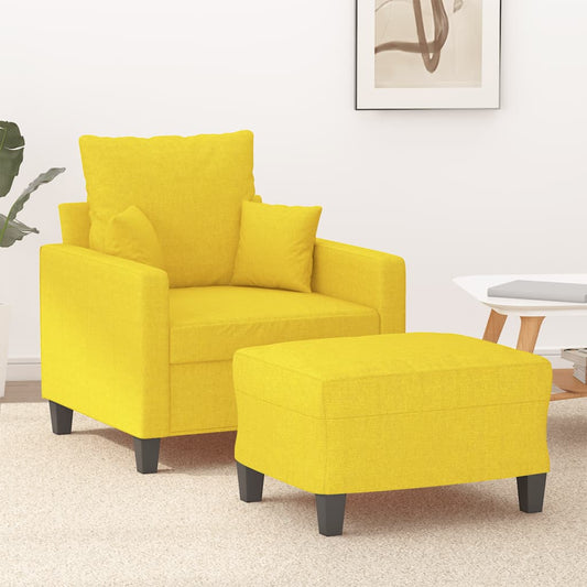 vidaXL Sillón con taburete tela amarillo claro 60 cm