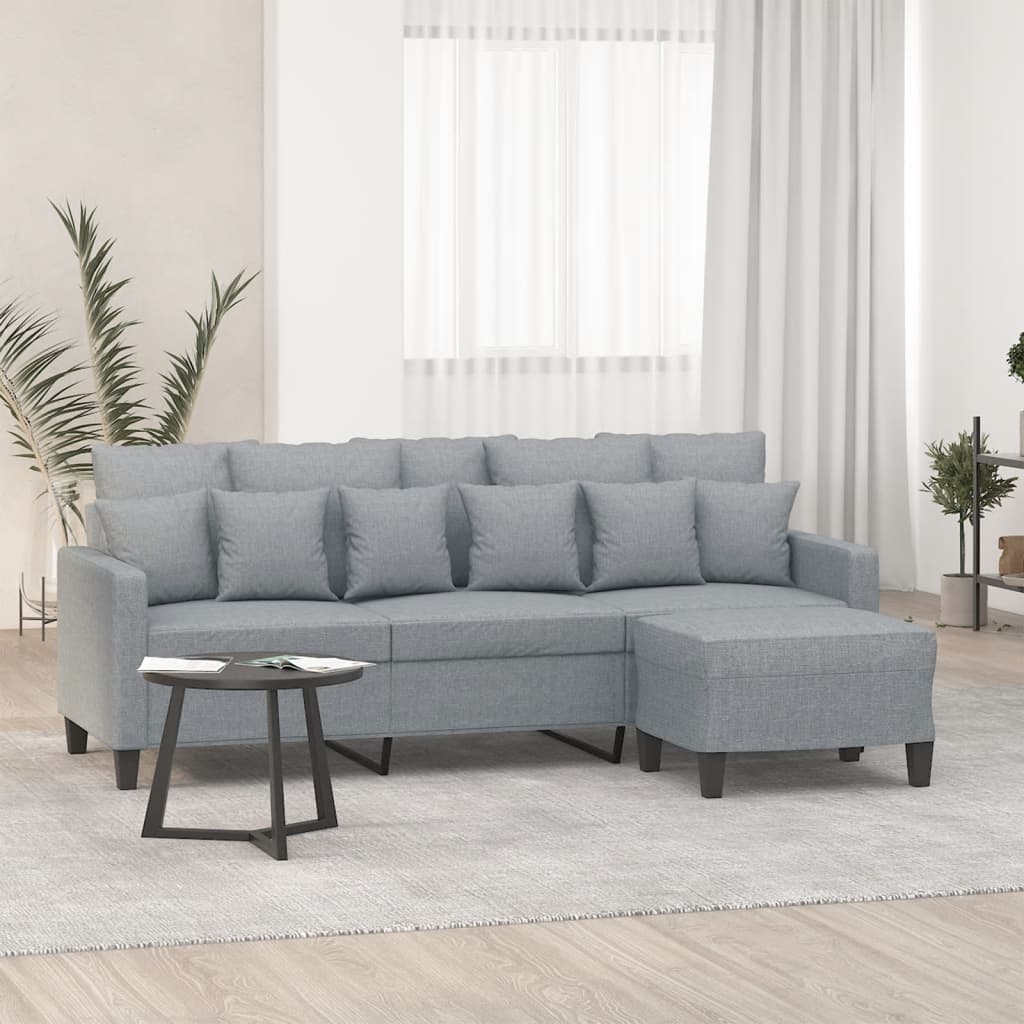 vidaXL Sofá de 3 plazas con taburete de tela gris claro 180 cm