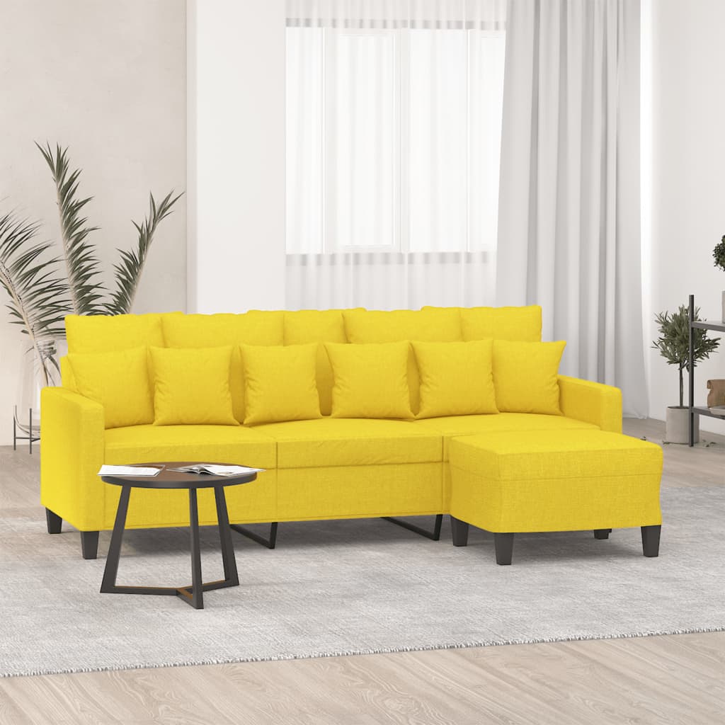 vidaXL Sofá de 3 plazas con taburete de tela amarillo claro 180 cm