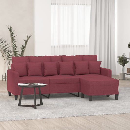 vidaXL Sofá de 3 plazas con taburete de tela rojo tinto 180 cm