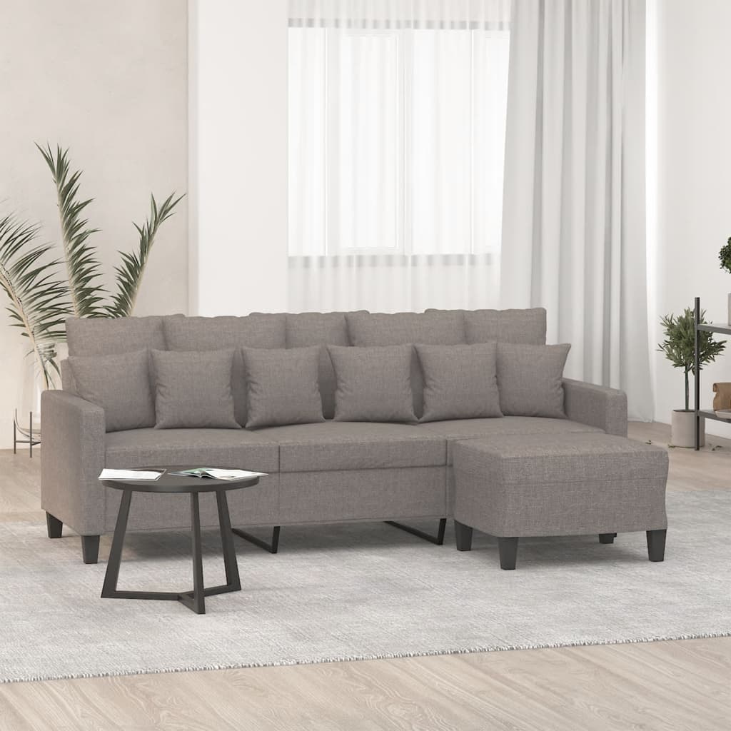 vidaXL Sofá de 3 plazas con taburete de tela gris taupe 180 cm