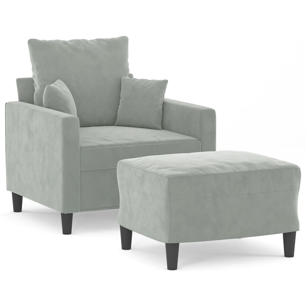 vidaXL Sillón con taburete terciopelo gris claro 60 cm