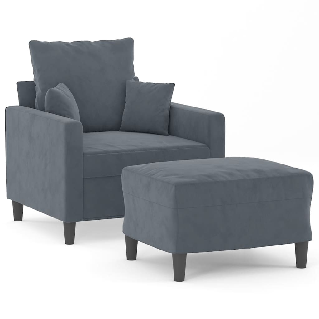 vidaXL Sillón con taburete terciopelo gris oscuro 60 cm