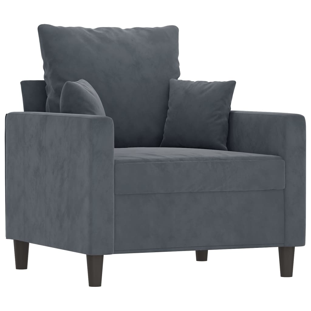 vidaXL Sillón con taburete terciopelo gris oscuro 60 cm