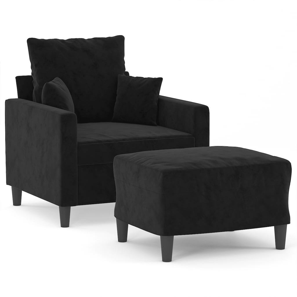 vidaXL Sillón con taburete terciopelo negro 60 cm