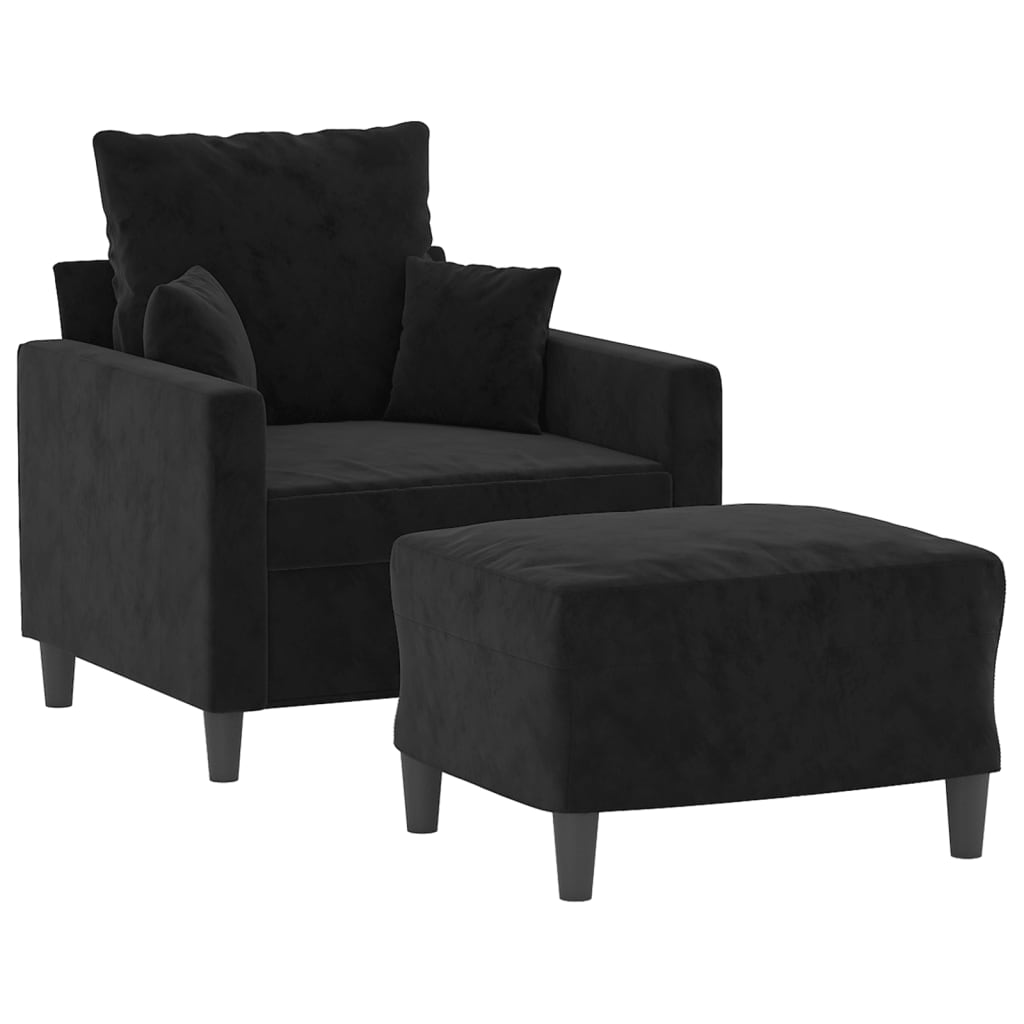 vidaXL Sillón con taburete terciopelo negro 60 cm