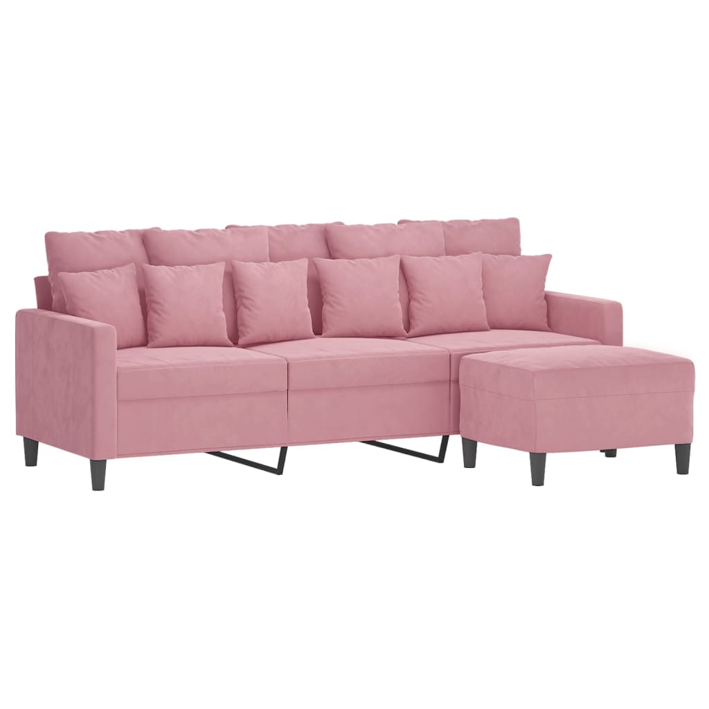 vidaXL Sofá de 3 plazas con taburete de terciopelo rosa180 cm