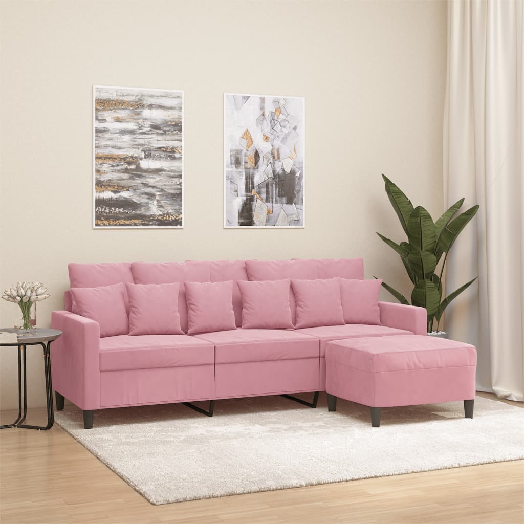 vidaXL Sofá de 3 plazas con taburete de terciopelo rosa180 cm