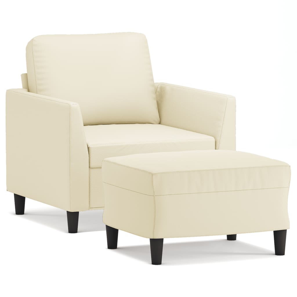 vidaXL Sillón con taburete cuero sintético color crema 60 cm