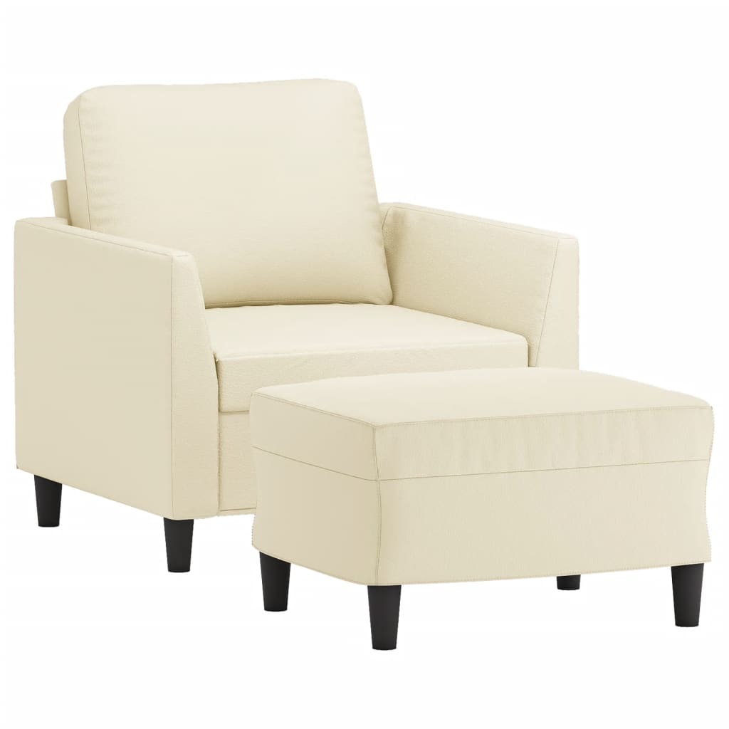 vidaXL Sillón con taburete cuero sintético color crema 60 cm