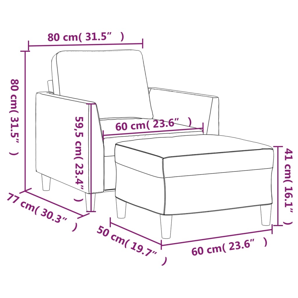 vidaXL Sillón con taburete cuero sintético color crema 60 cm