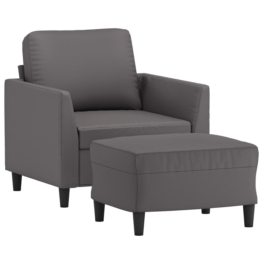 vidaXL Sillón con taburete cuero sintético gris 60 cm