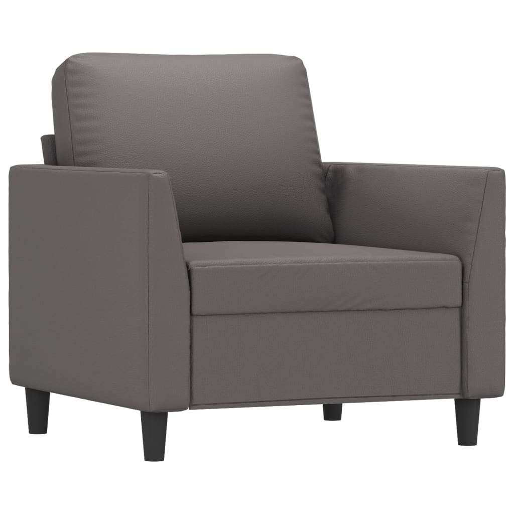 vidaXL Sillón con taburete cuero sintético gris 60 cm