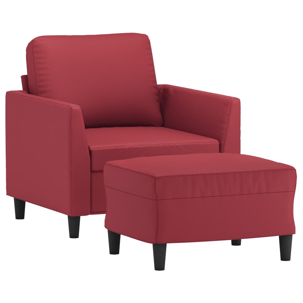 vidaXL Sillón con taburete cuero sintético rojo tinto 60 cm