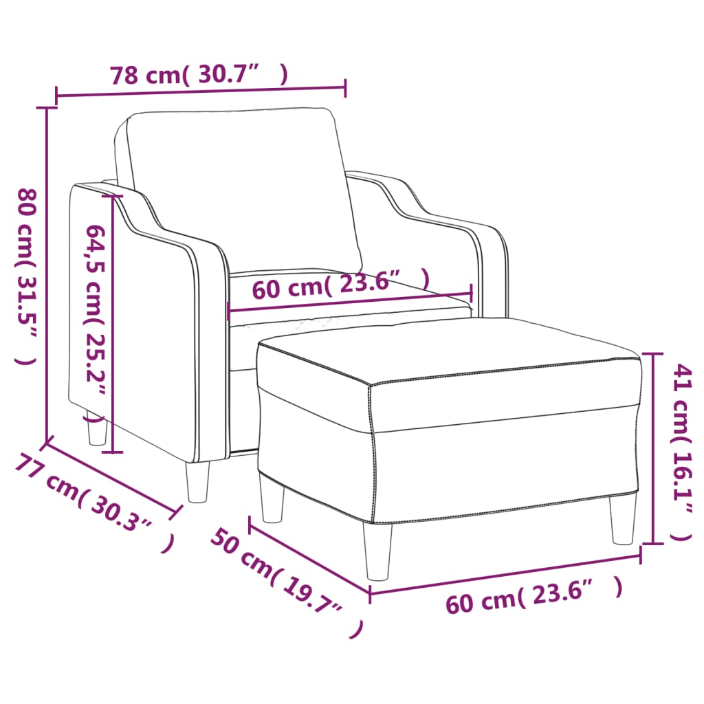 vidaXL Sillón con taburete tela gris claro 60 cm