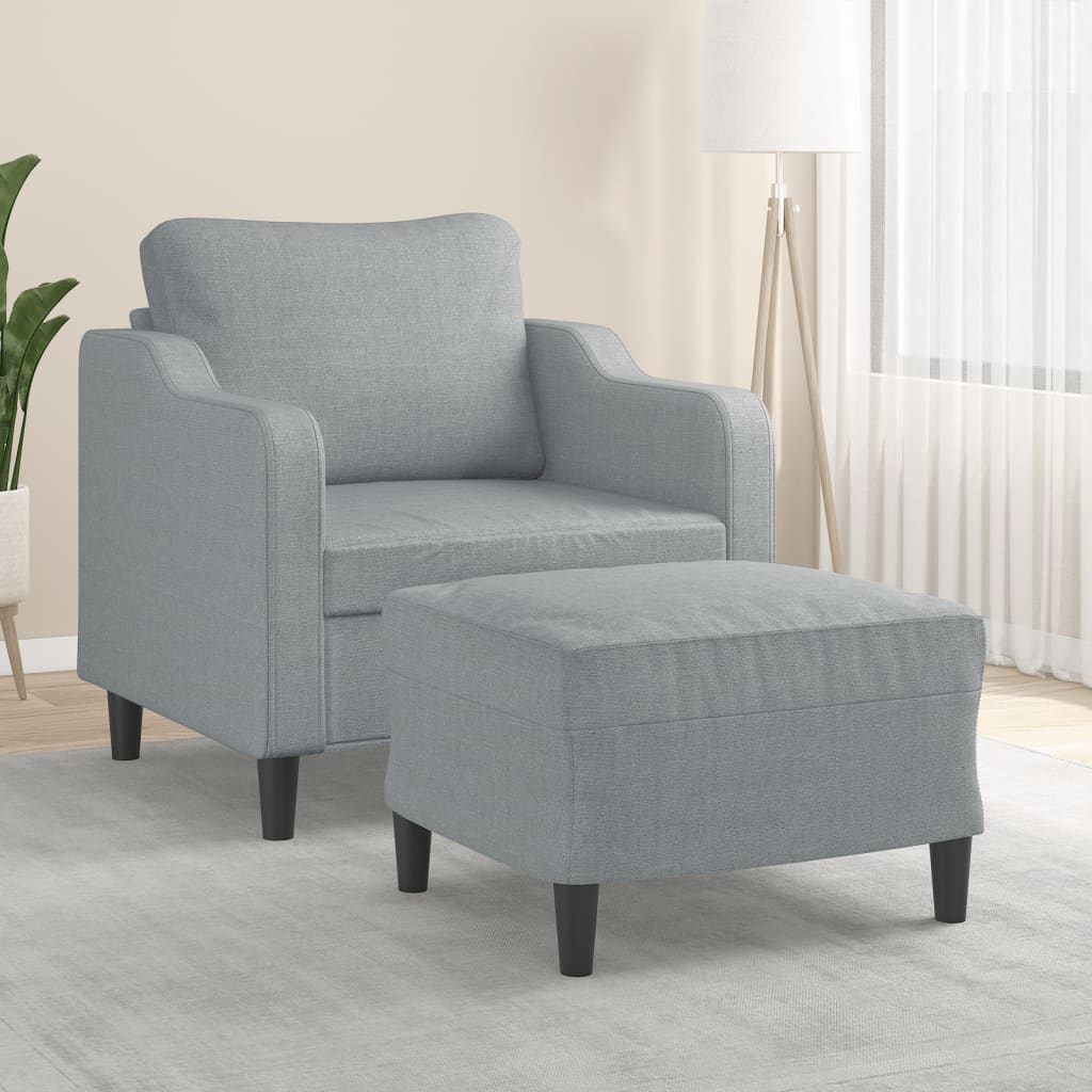 vidaXL Sillón con taburete tela gris claro 60 cm