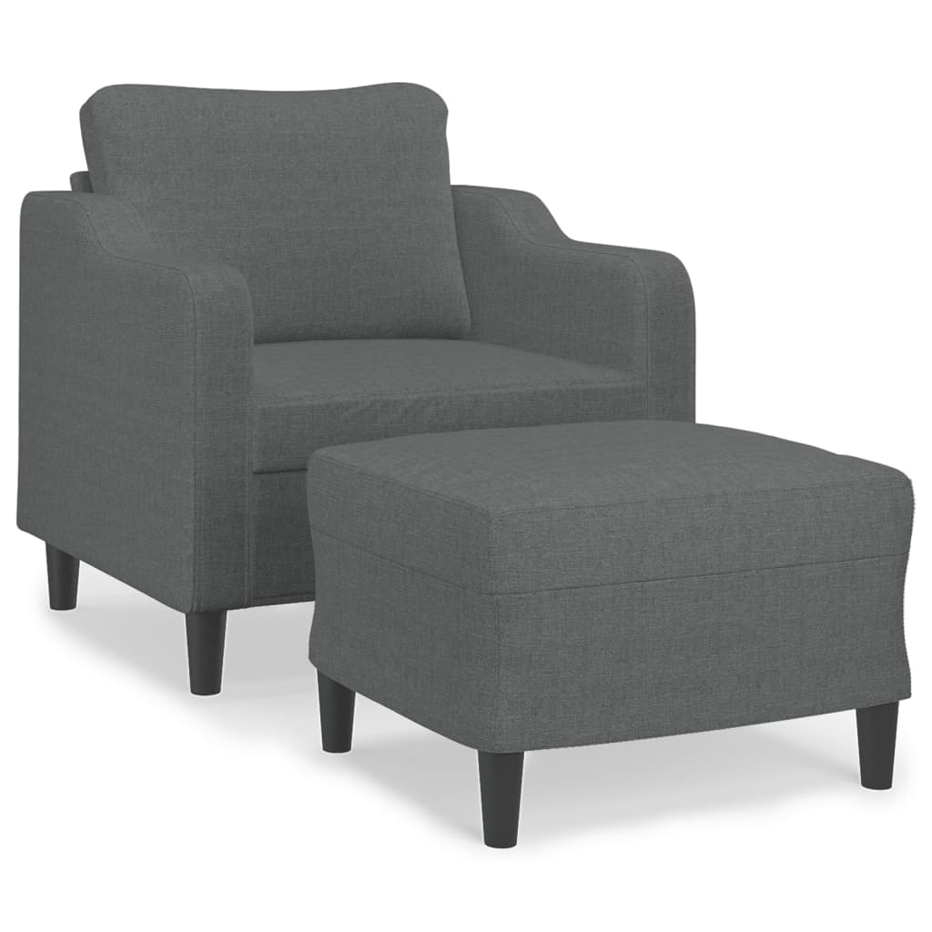 vidaXL Sillón con taburete tela gris oscuro 60 cm