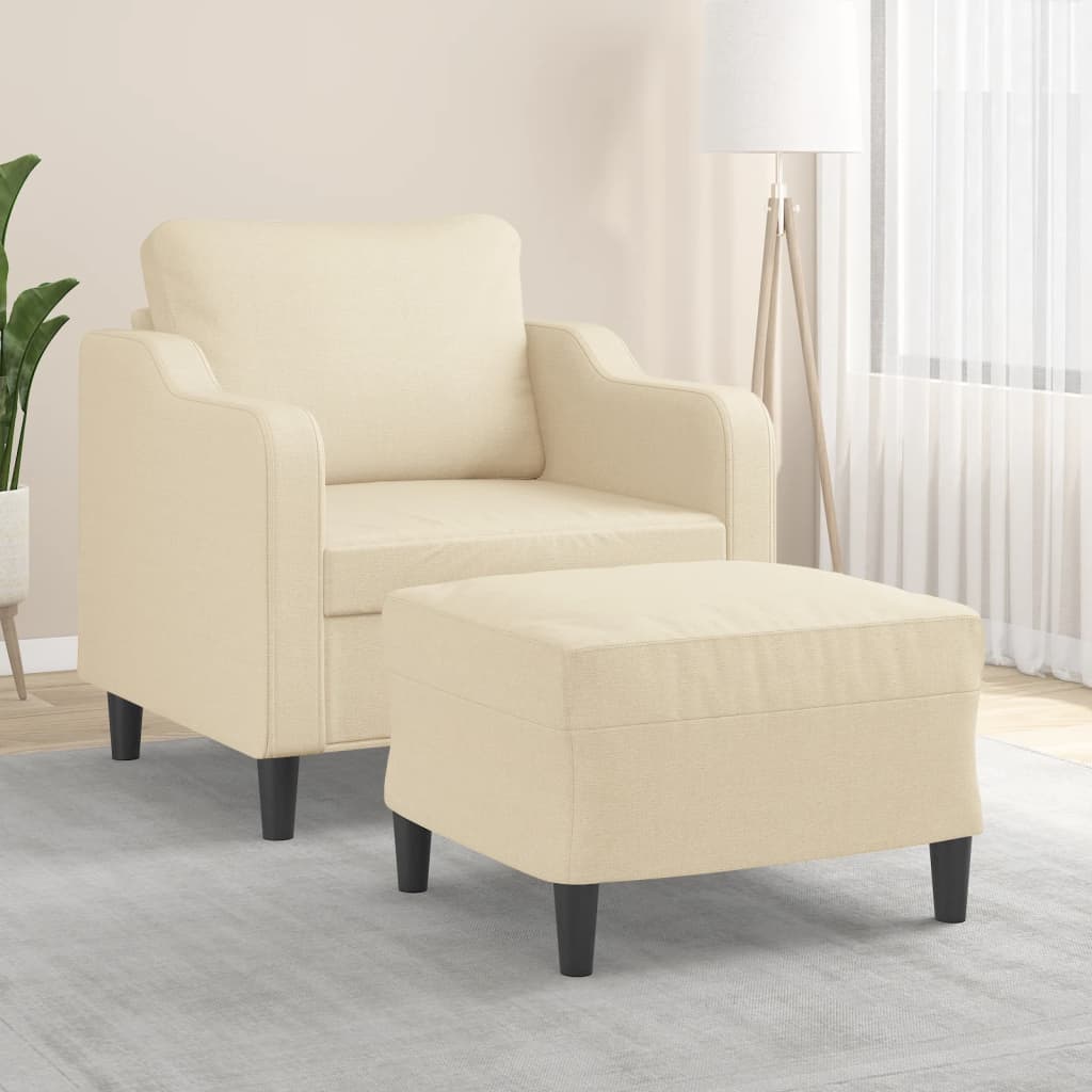 vidaXL Sillón con taburete tela crema 60 cm