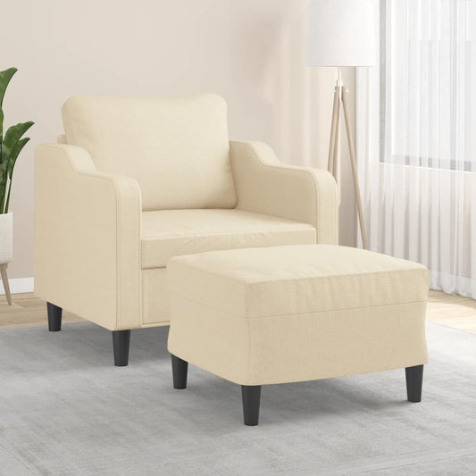 vidaXL Sillón con taburete tela crema 60 cm