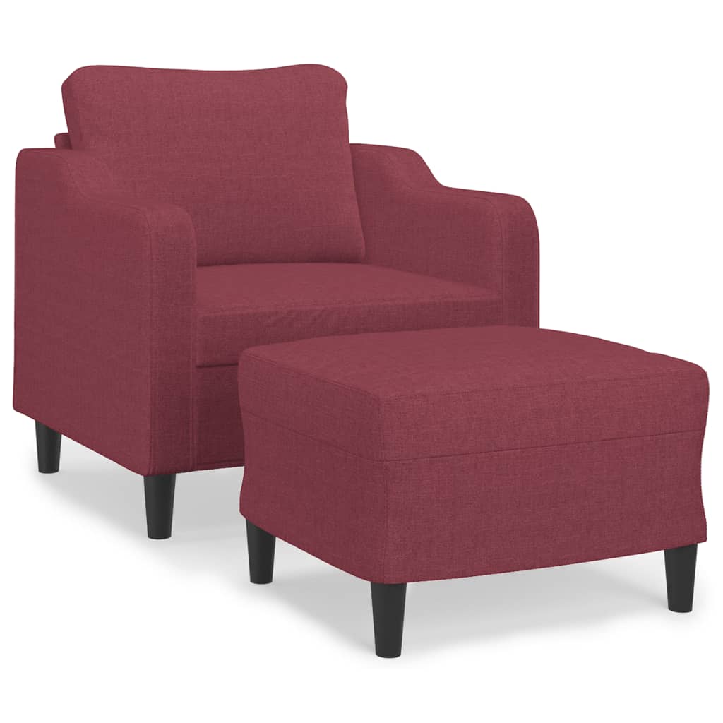 vidaXL Sillón con taburete tela rojo tinto 60 cm