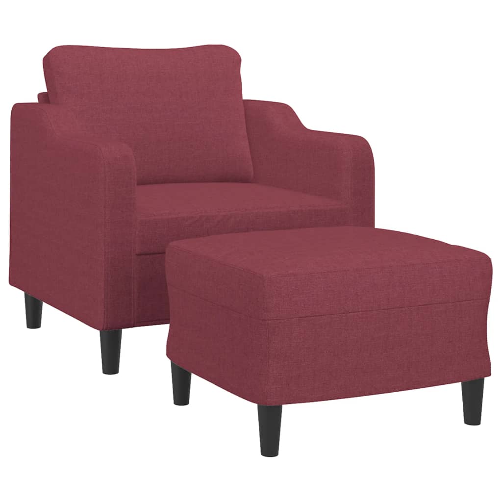 vidaXL Sillón con taburete tela rojo tinto 60 cm