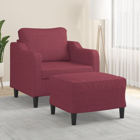 vidaXL Sillón con taburete tela rojo tinto 60 cm