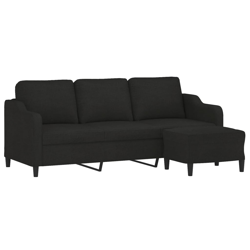 vidaXL Sofá de 3 plazas con taburete de tela negro 180 cm