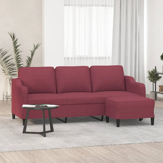 vidaXL Sofá de 3 plazas con taburete de tela rojo tinto 180 cm