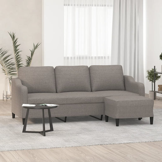 vidaXL Sofá de 3 plazas con taburete de tela gris taupe 180 cm