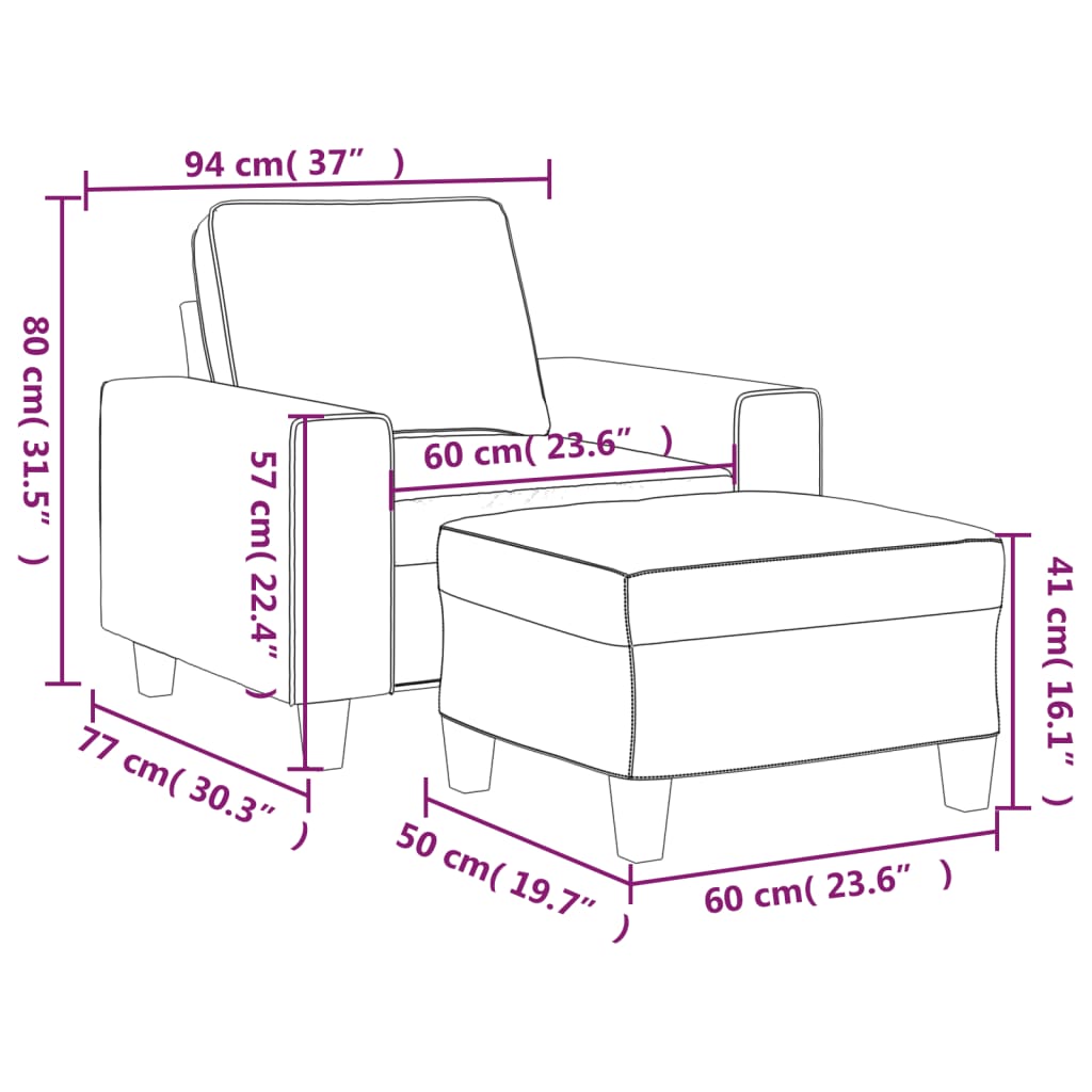 vidaXL Sillón con taburete tela gris claro 60 cm