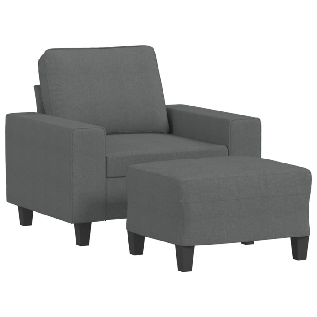 vidaXL Sillón con taburete tela gris oscuro 60 cm