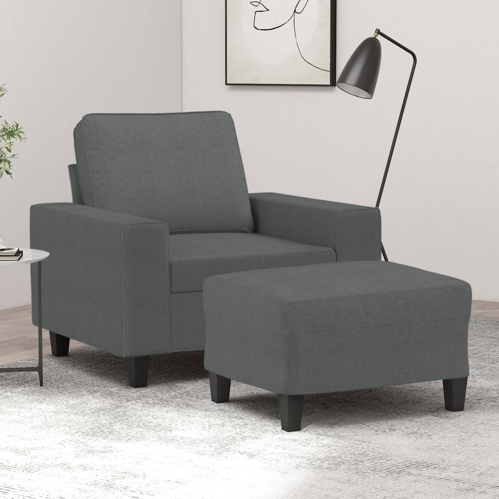 vidaXL Sillón con taburete tela gris oscuro 60 cm