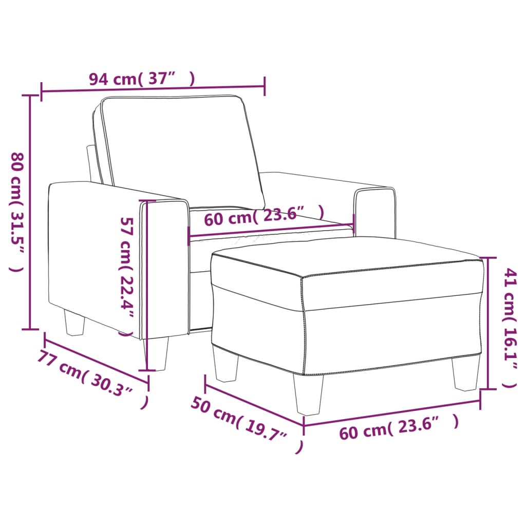 vidaXL Sillón con taburete tela crema 60 cm