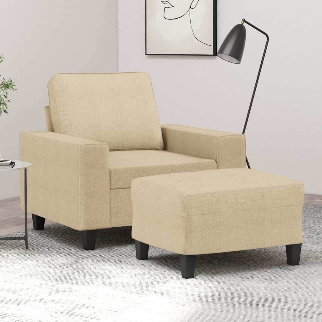 vidaXL Sillón con taburete tela crema 60 cm