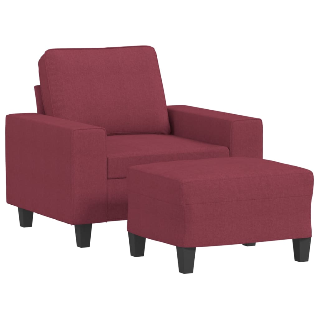 vidaXL Sillón con taburete tela rojo tinto 60 cm