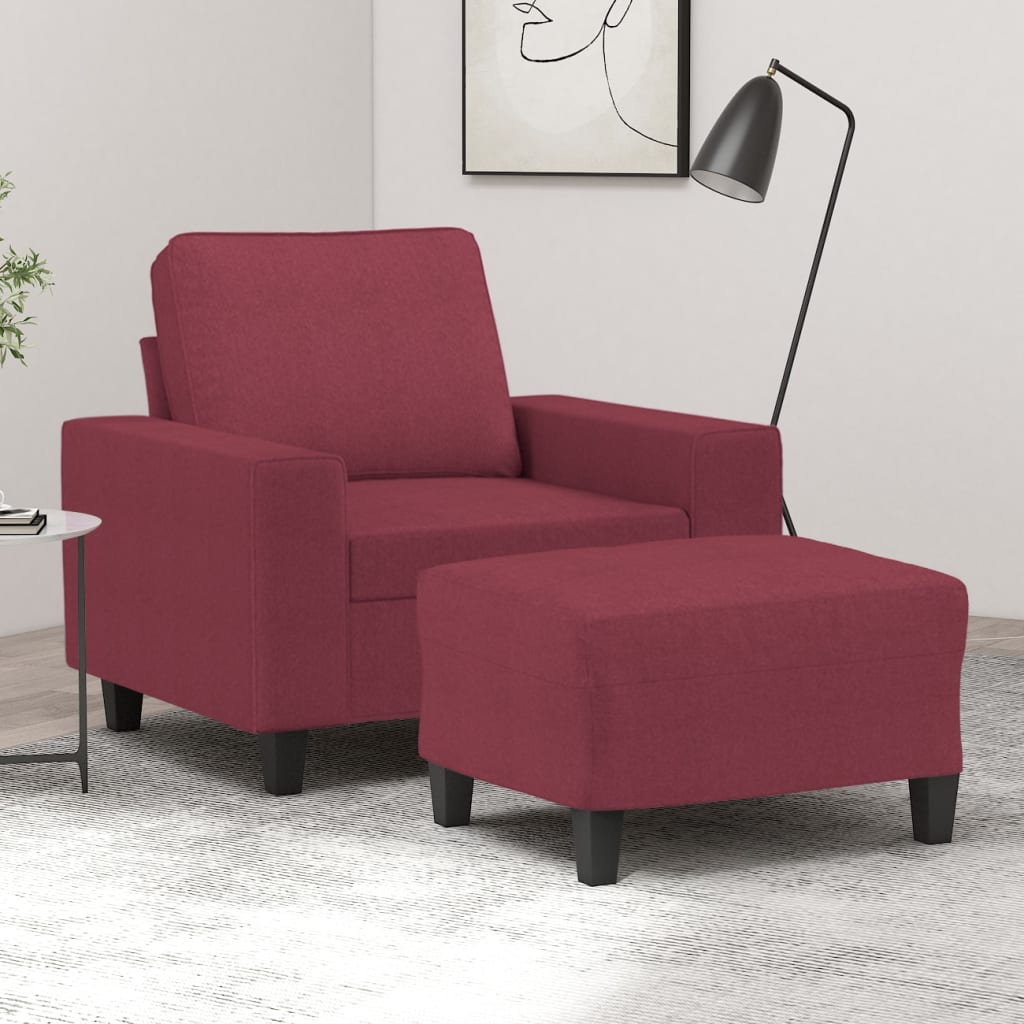 vidaXL Sillón con taburete tela rojo tinto 60 cm