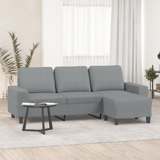 vidaXL Sofá de 3 plazas con taburete de tela gris claro 180 cm