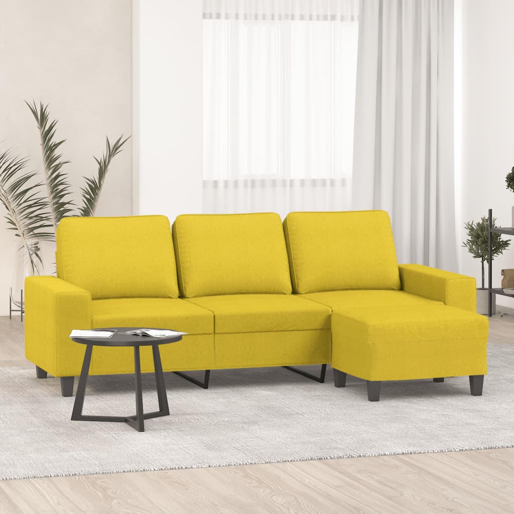 vidaXL Sofá de 3 plazas con taburete de tela amarillo claro 180 cm