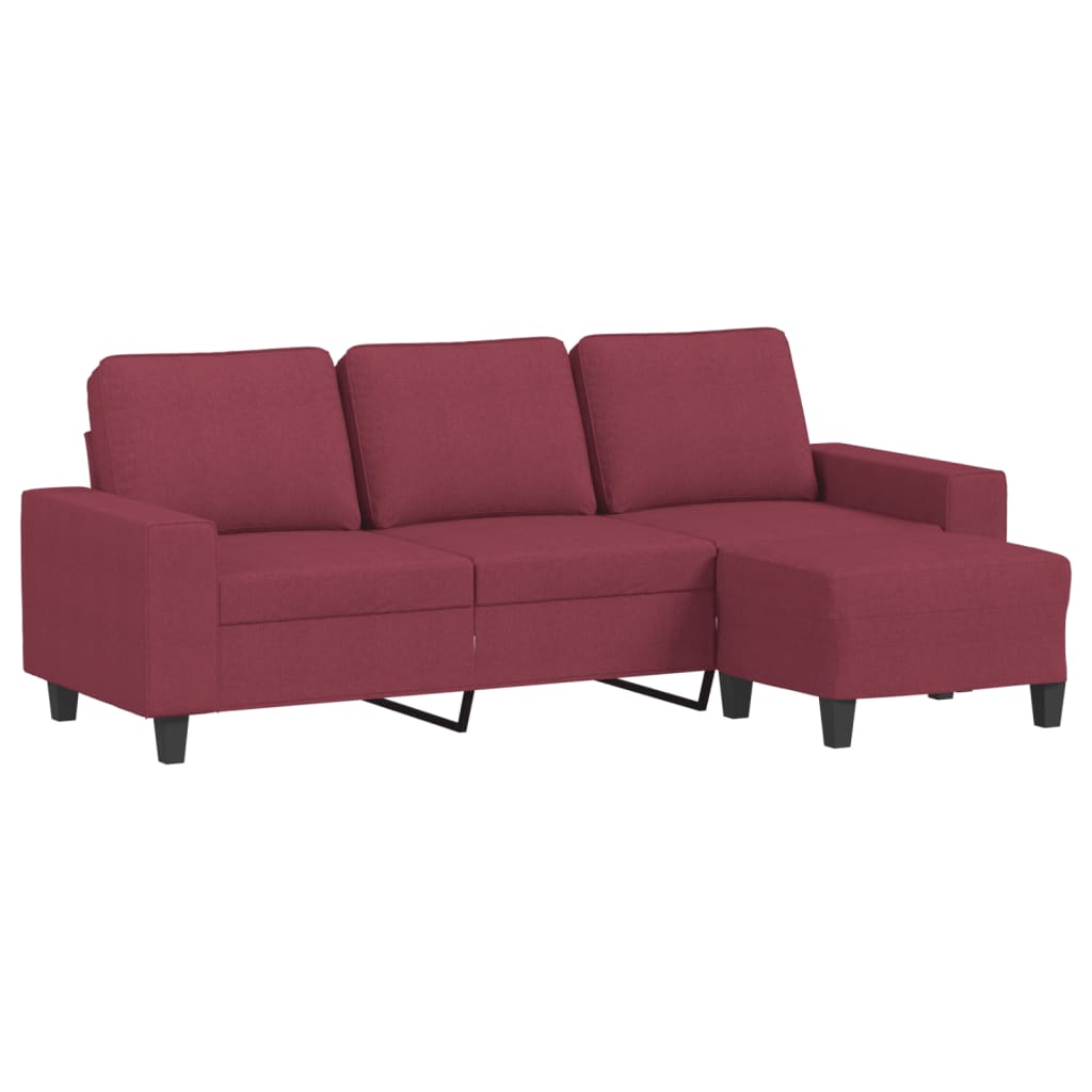 vidaXL Sofá de 3 plazas con taburete de tela rojo tinto 180 cm