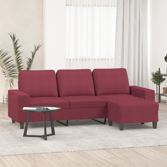 vidaXL Sofá de 3 plazas con taburete de tela rojo tinto 180 cm