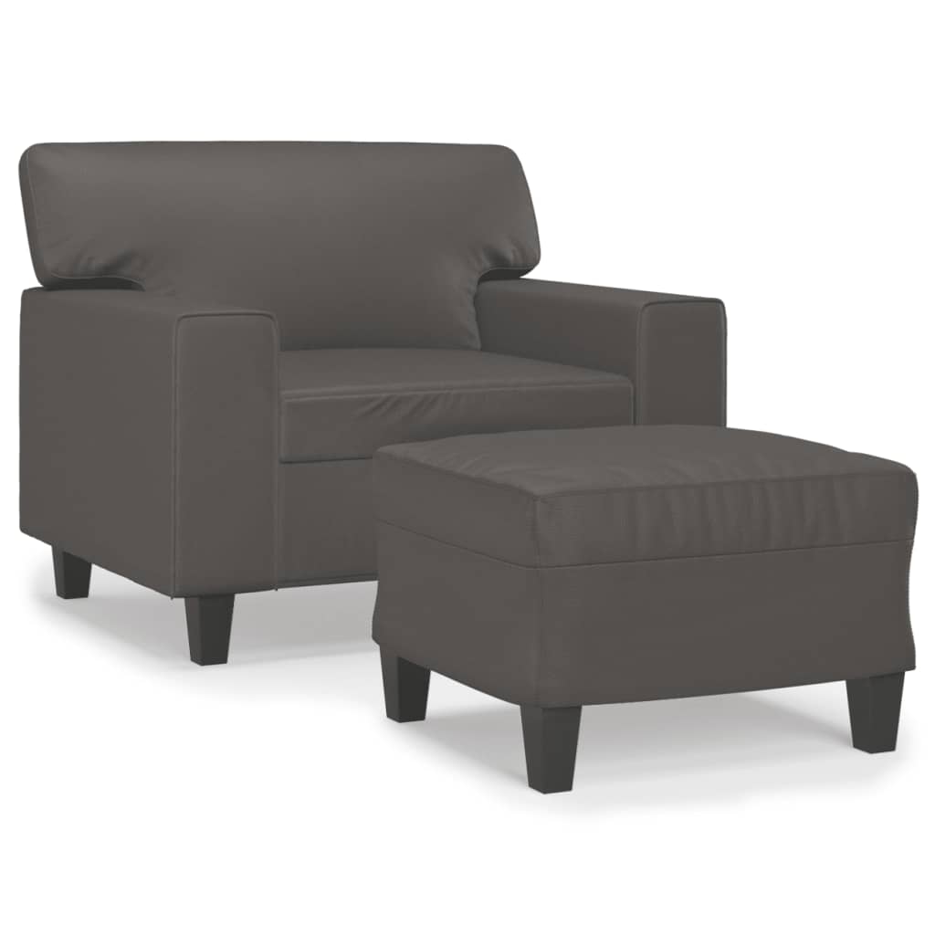 vidaXL Sillón con taburete cuero sintético gris 60 cm