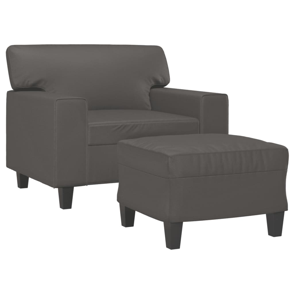 vidaXL Sillón con taburete cuero sintético gris 60 cm