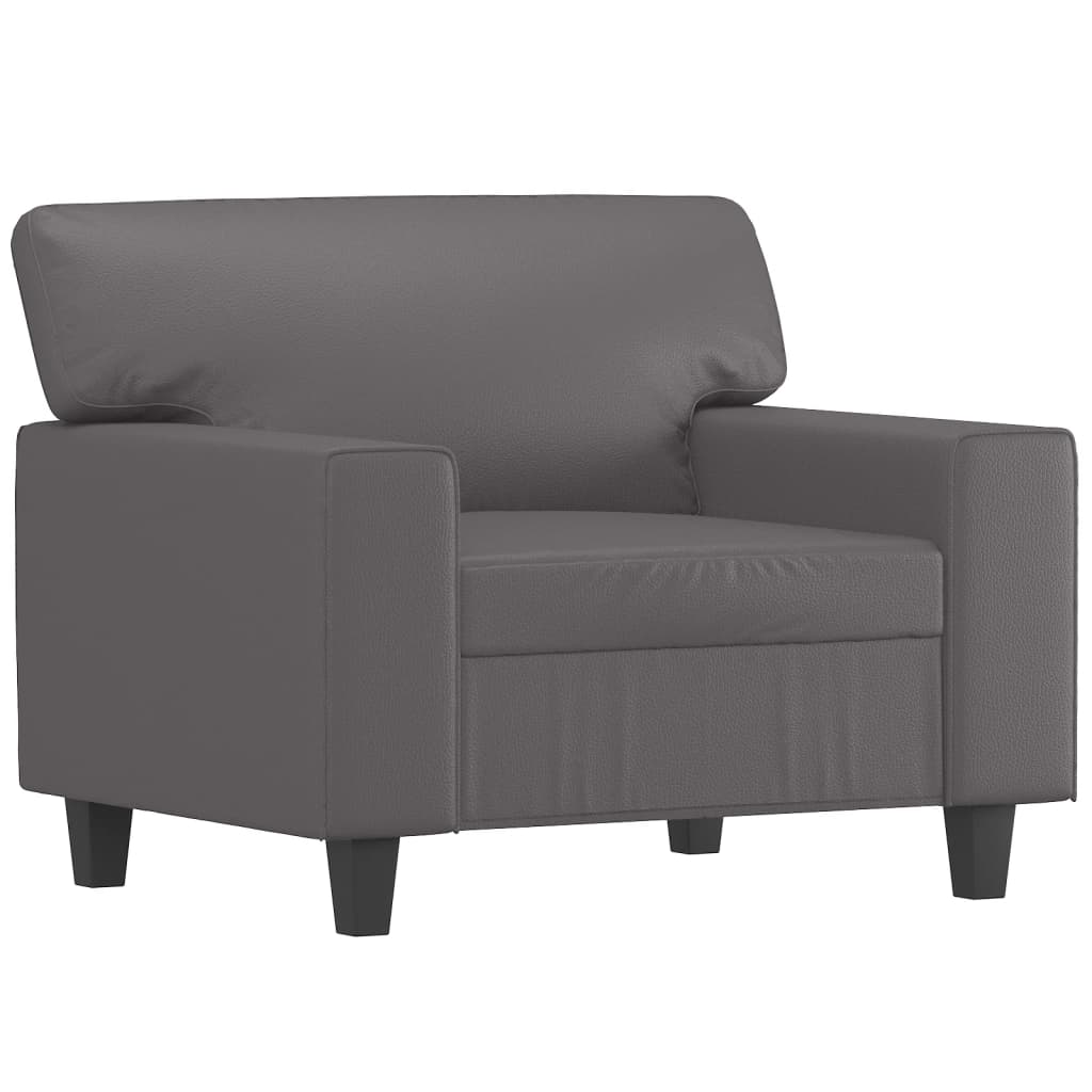 vidaXL Sillón con taburete cuero sintético gris 60 cm