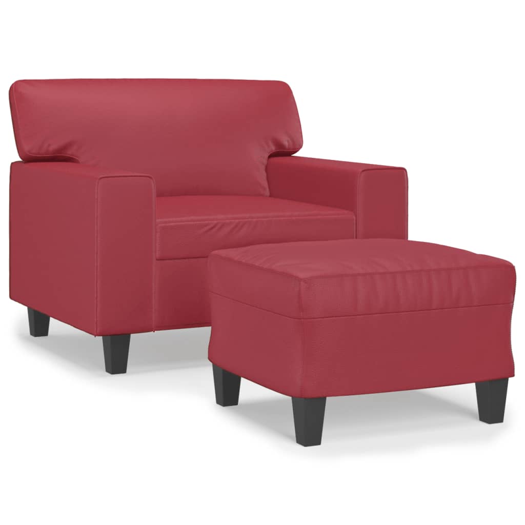 vidaXL Sillón con taburete cuero sintético rojo tinto 60 cm